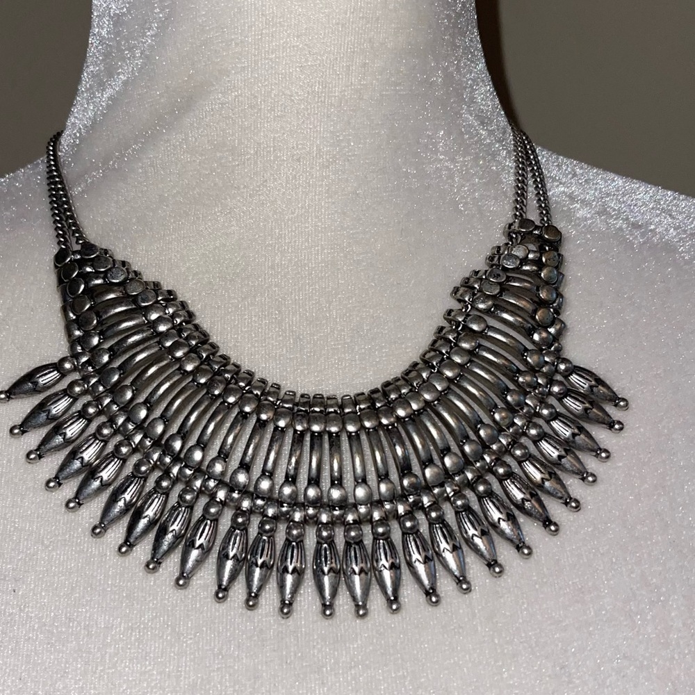 Aldo Metal Bead Ethnic Necklace Silver-Tone Collar Choker
